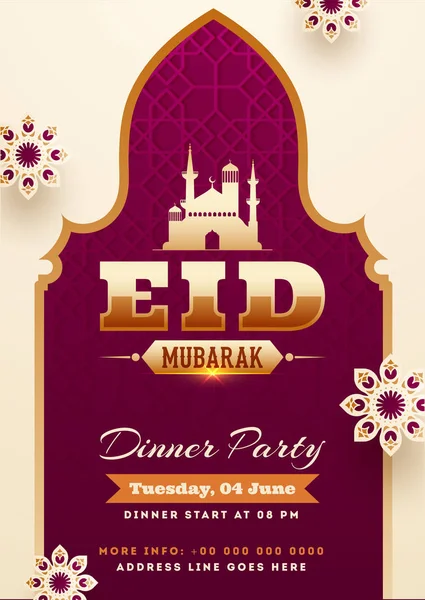 Eid Mubarak party invitation card design with illustration of mo