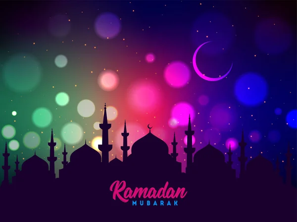 Mosque silhouette on colorful shiny background for Islamic Festi — Stock Vector