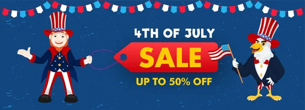 4 de julho venda cabeçalho ou banner design com 50% oferta de desconto — Vetor de Stock