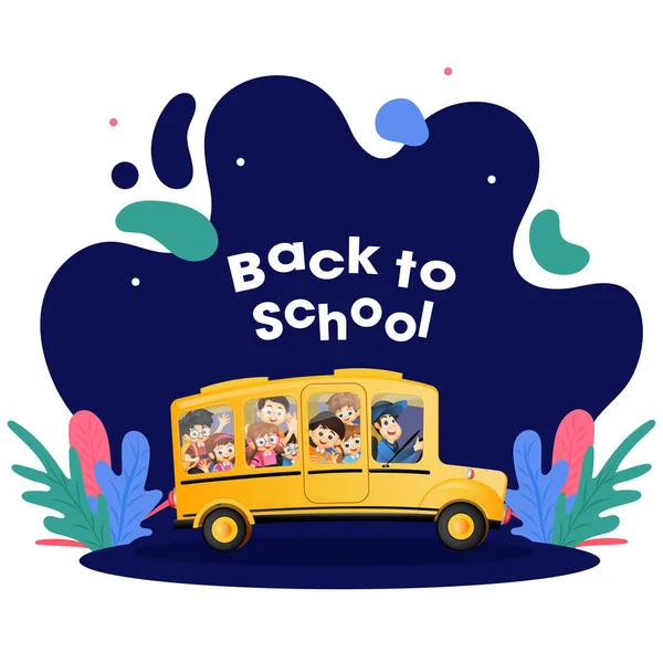 Students are going to school by bus. "Back to School" poster or — Stock Vector