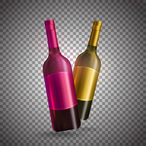 Botellas de vino realistas en color rosa y dorado en b transparente — Archivo Imágenes Vectoriales