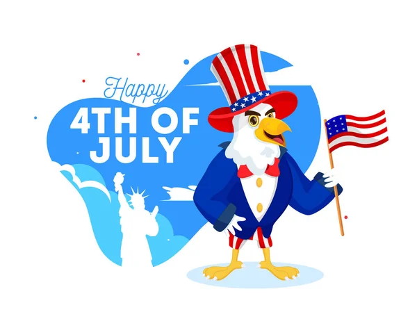 Cartoon character of eagle wearing uncle sam hat holding America — Stock Vector