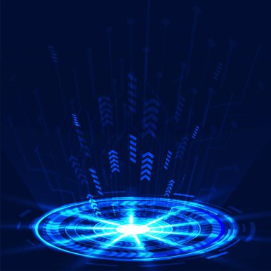 Mavi arka plan üzerinde soyut fütüristik devre kartı.