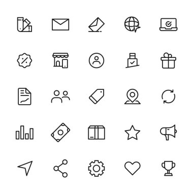 Beyaz arka planda ayarlanmış Essential simgesinin çizgi resmi illüstrasyonu.
