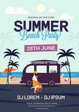 Tarih, saat ve ve ile Summer Beach Party davet kartı tasarımı
