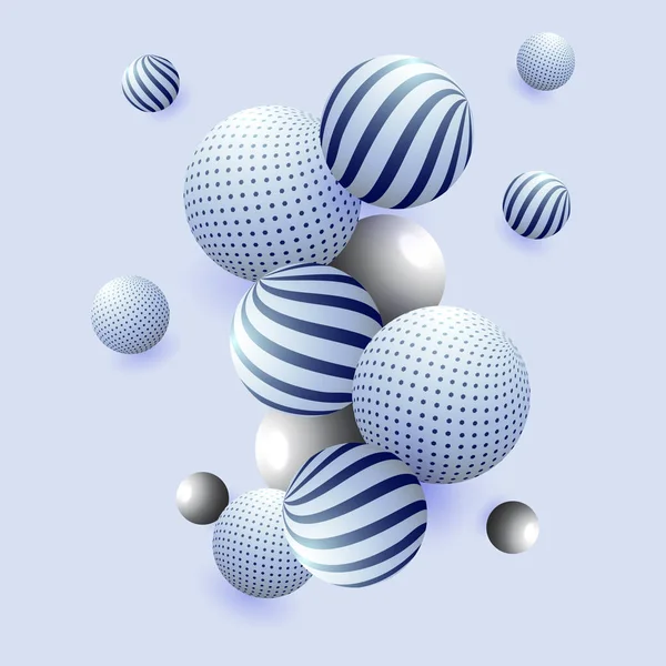 Sphères brillantes 3D abstraites sur fond bleu pour la science ou la technologie — Image vectorielle