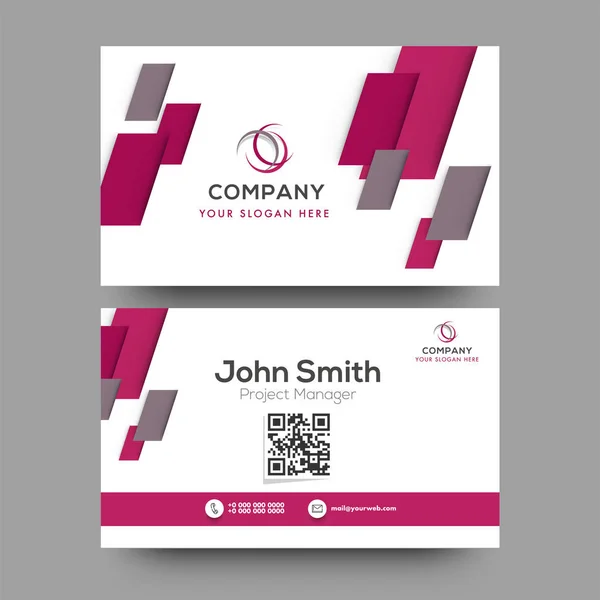 Horizontal white and pink color business card with front and bac — Stock Vector