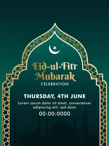 Eid-Ul-Fitr Mubarak Celebration invitation card design with date — Stok Vektör