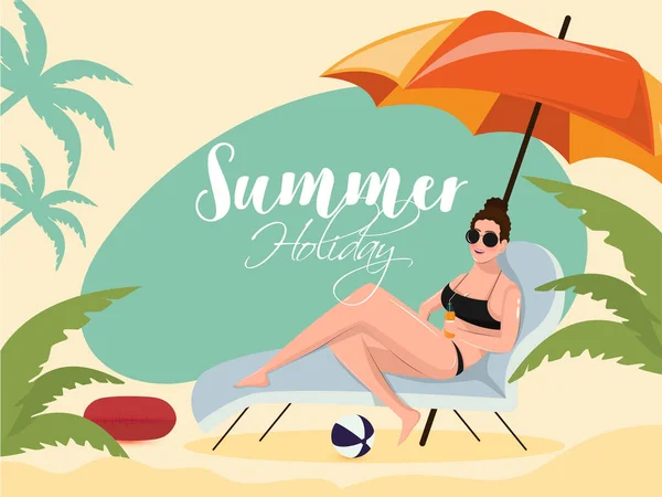 Hermosa chica joven relajándose en la silla de playa para vacaciones de verano — Archivo Imágenes Vectoriales