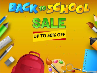 Back To School Sale afiş veya poster tasarımı %50 indirim