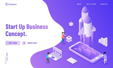 Yeni Business Startup konsepti tabanlı açılış sayfası tasarımı. Iş