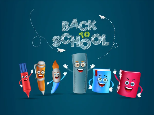 Творческий текст Back To School with cartoon character of school el — стоковый вектор