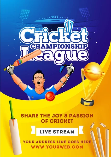 Live Stream Cricket Championship League poster or flyer design. — Stock Vector