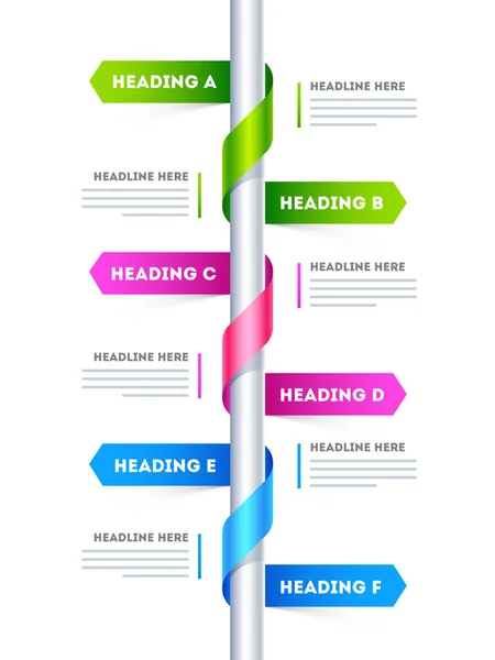 Six step, timeline infographic layout with headline description, — Stock Vector