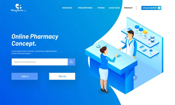 Online apotheek service met isometrische weergave van Medical Shop on s — Stockvector