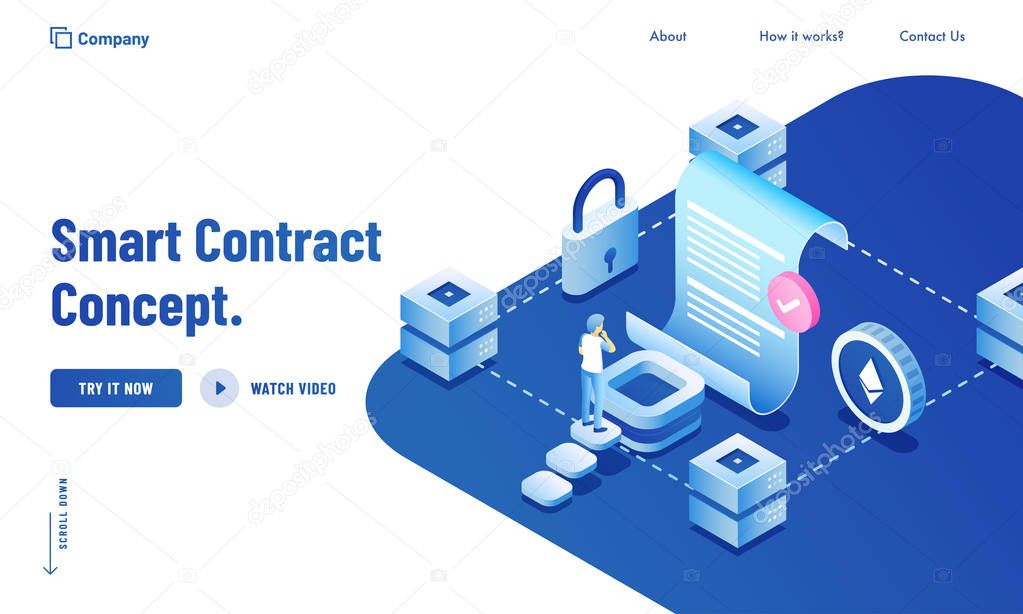 Smart Contract Infographic concept. Contractor develop payment d