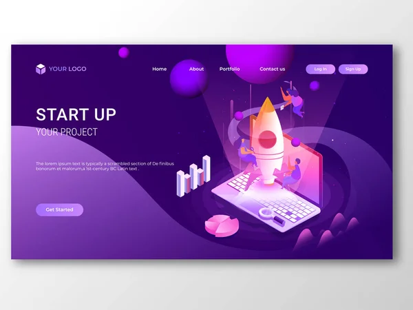 Diseño de landing page o banner responsive de Business Start Up, illu — Vector de stock