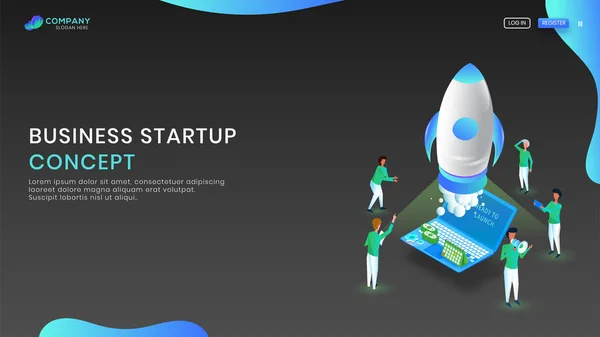 Izometryczny laptop z rakietą dla biznesu koncepcja Start-up, Busi — Wektor stockowy