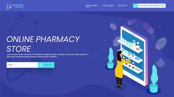 Online apotheek service met isometrische weergave van Medical Shop on s — Stockvector