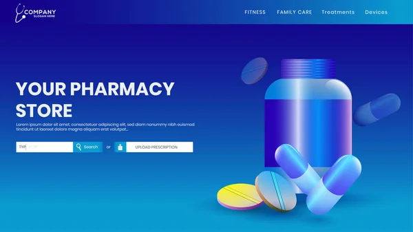 Kreativ webbplats mall layout med medicin för hälsa och mig — Stock vektor