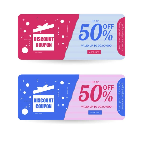 Discount Coupon or gift card layout in two color option with 50% — Stock Vector