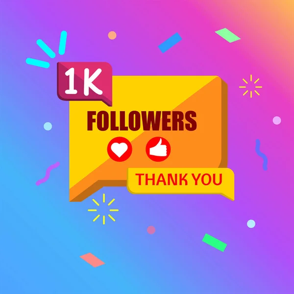 Obrigado mensagem para os seguidores 1K com caixa de bate-papo e confett — Vetor de Stock