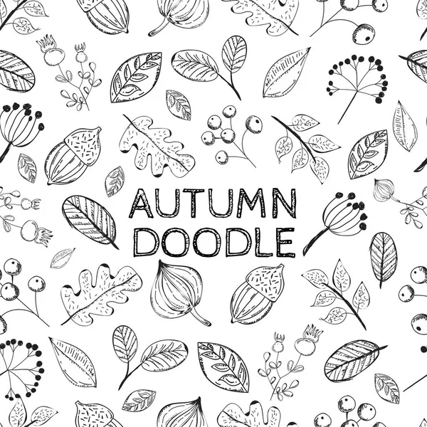 Illustrazione di Autunno Doodle in colore bianco e nero . — Vettoriale Stock