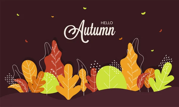 Hello Autumn advertising poster or banner design with colorful l — Stock Vector