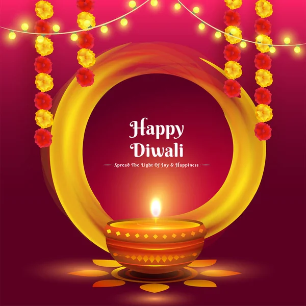 Happy Diwali affiche ou bannière avec illustration de l'huile la — Image vectorielle