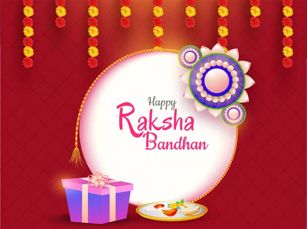 Happy Raksha Bandhan celebration greeting card design with decor — Stock Vector