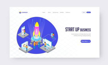Start Up Business konsept web sitesi veya açılış sayfası tasarımı. İllust