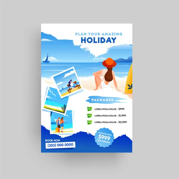 Liburan, perjalanan musim panas dan pariwisata flyer, templat atau poster des - Stok Vektor