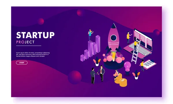 Empresa startup responsive landing page o diseño de banner héroe w — Vector de stock