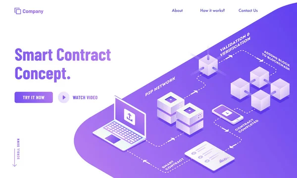 Digital Smart Contract landing page design com concep isométrico —  Vetores de Stock