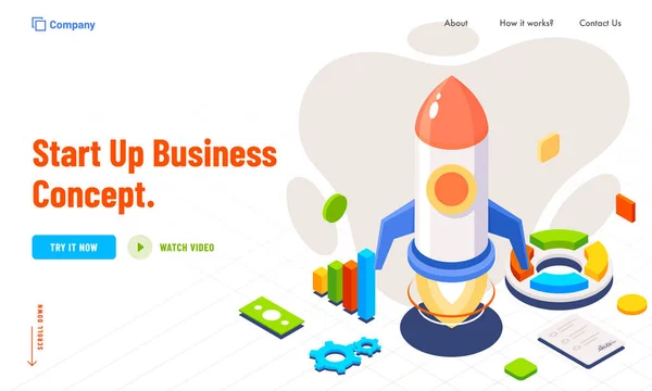 Business Startup concept basé sur la conception de page d'atterrissage créative . — Image vectorielle