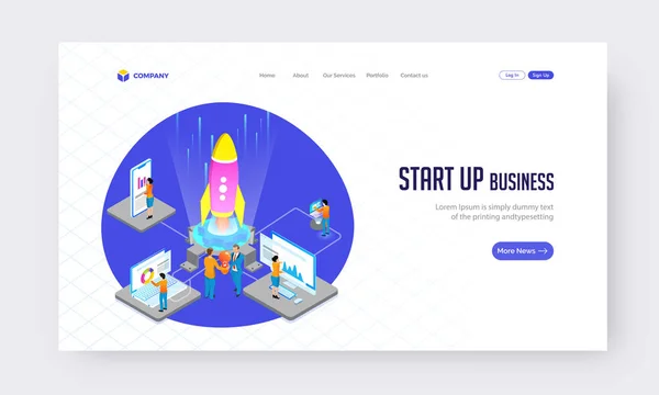 Inicie o site conceito de negócio ou design de landing page. Iluminação — Vetor de Stock