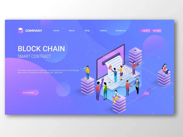 Smart Contract Diseño de landing page de blockchain con ilustración — Vector de stock