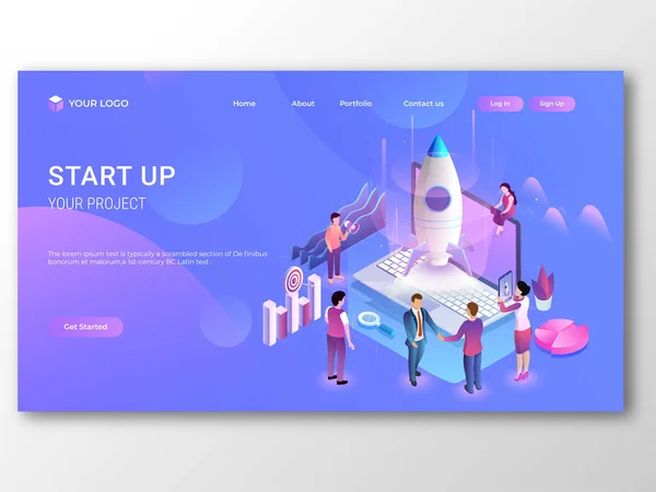 Isometric laptop with rocket for business Start Up concept, Busi