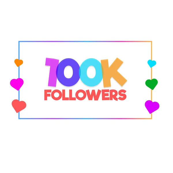 100K Followers with tiny heart shapes on white background. Can b — Stock Vector