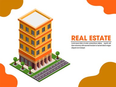 Parlak soyut arka plan daki binaların isometrik illüstrasyonu