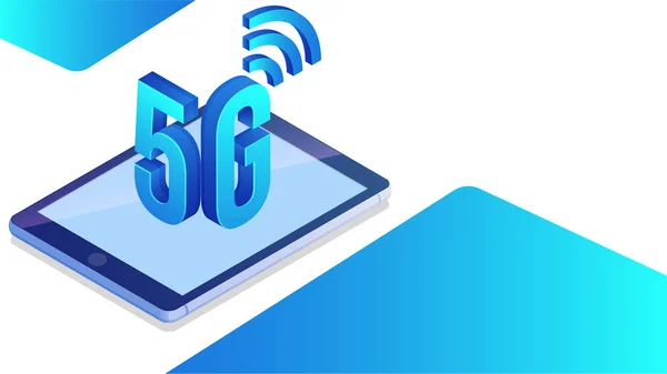 5G concetto di servizio di rete internet mobile, lettering 3d di 5G o — Vettoriale Stock
