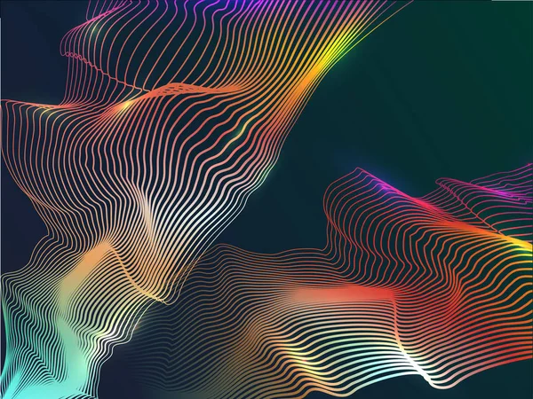 Array com partículas dinâmicas movimento ondulado iluminação multicolor eff — Vetor de Stock