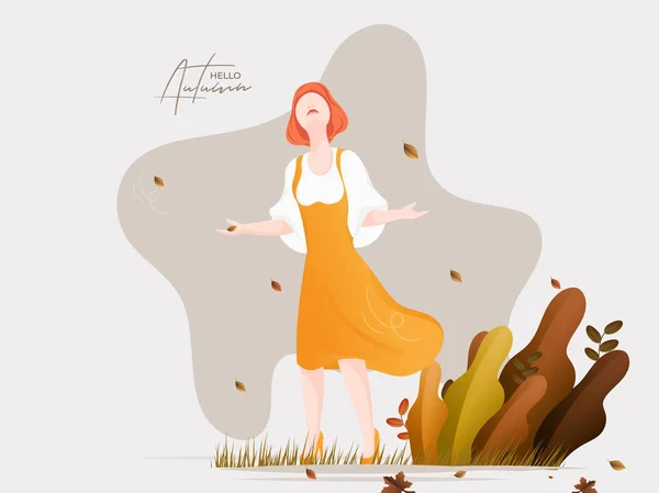 Illustratie van mooi meisje genieten van seizoen van Hello herfst. — Stockvector