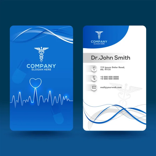 Blue and white business card or template design for Healthcare. — Stock Vector