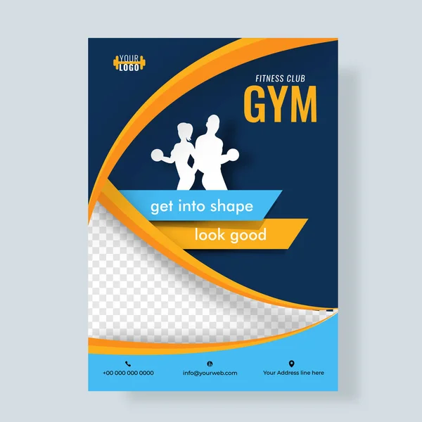 Fitness Flyer o poster design con silhouette di uomo e donna — Vettoriale Stock