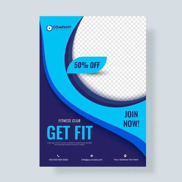 Fitness Gym flyer ou affiche sur fond bleu abstrait avec PNG — Image vectorielle