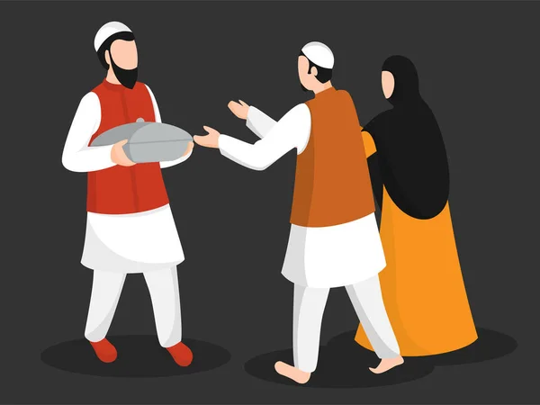 Illustrazione di persone nei loro vestiti tradizionali islamici e — Vettoriale Stock