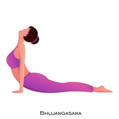 Genç kadın bhujangasana poz yoga yapıyor.