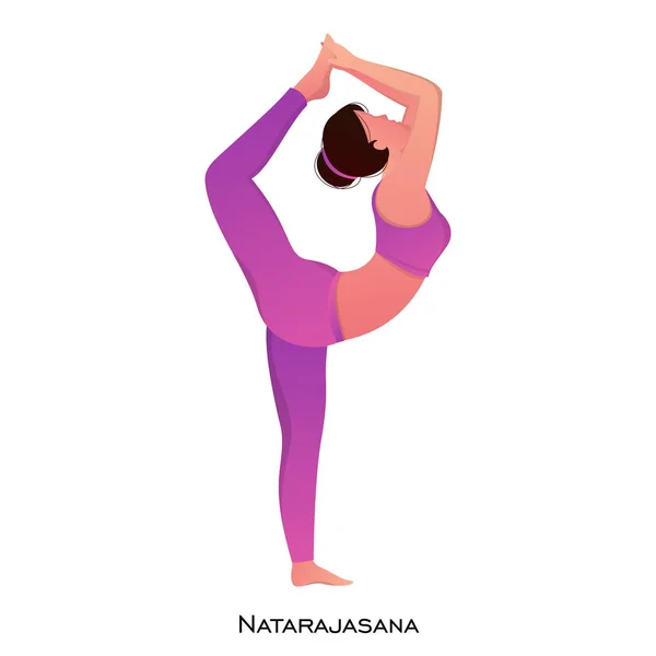 Young woman practise yoga natarajasana pose. — Stock Vector