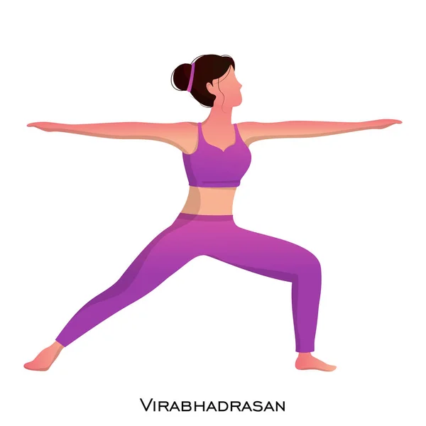 Gesichtslose junge Frau in Virabhadrasana-Pose. — Stockvektor